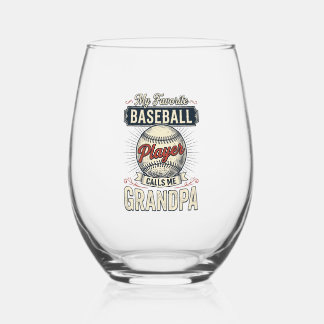 Verre À Vin Sans Pied Baseball Grandpa Vintage Engraving Shirt Design_1