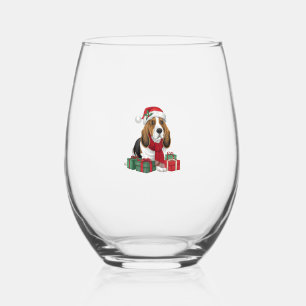 Verre À Vin Sans Pied Basset Hound Chien vêtements de Noël Santa Hat Chi