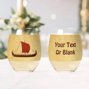 Verre À Vin Sans Pied Bateau viking à voile rouge II
