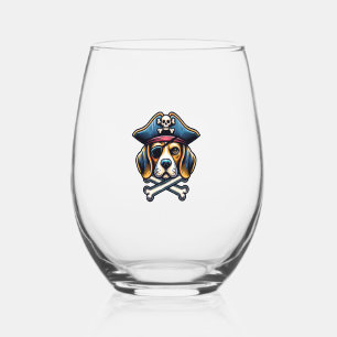 Verre À Vin Sans Pied Beagle Costume de pirate Crâne Crossbones Amoureux