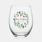 Verre À Vin Sans Pied Beau Red Green Holly Berry Custom Christmas (Recto)