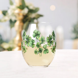 Verre À Vin Sans Pied Beau Shamrock d'aquarelle verte