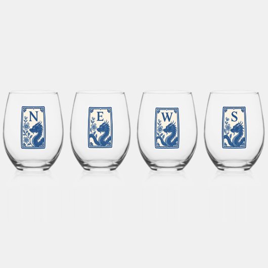 Verre À Vin Sans Pied Beautiful Flow Blue Style Mahjong Wine Glasses (Recto)