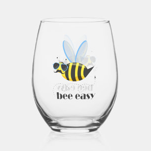 Verre À Vin Sans Pied Bee caractère avec mustache lunettes de soleil Bee
