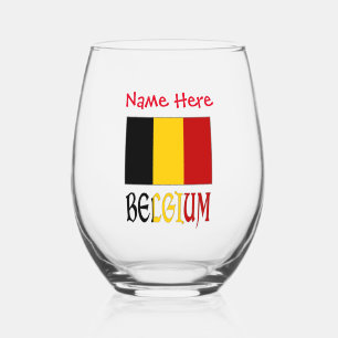 Verre À Vin Sans Pied Belgique Drapeau Rouge Personnalisation