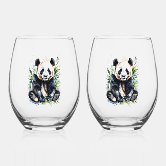 Verre À Vin Sans Pied Belle aquarelle Panda Bear (Recto)