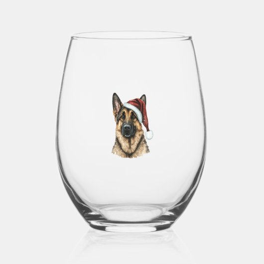 Verre À Vin Sans Pied Berger allemand Père Noël Chien Noël (Recto)