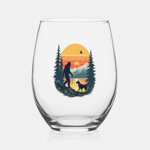 Verre À Vin Sans Pied Bigfoot Vintage Marche Chien Montagne Coucher de s