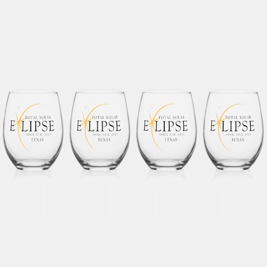Verre À Vin Sans Pied Black & Gold 2024 Texas Total Solar Eclipse (Recto)