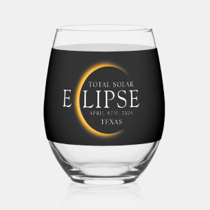 Verre À Vin Sans Pied Black & Gold 2024 Texas Total Solar Eclipse