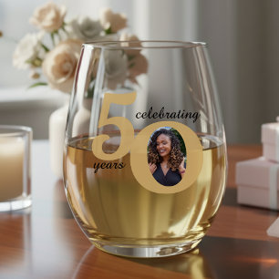 Verre À Vin Sans Pied Black & Gold 50 Cinquante ans 50e anniversaire