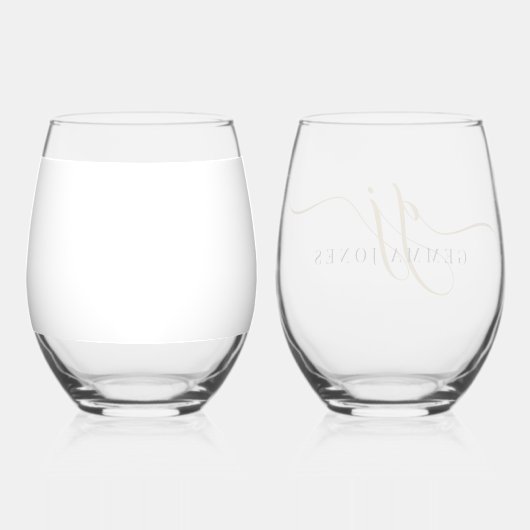 Verre À Vin Sans Pied Black Gold Monogram Script Name (Verso)