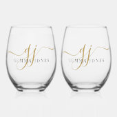 Verre À Vin Sans Pied Black Gold Monogram Script Name (Recto)