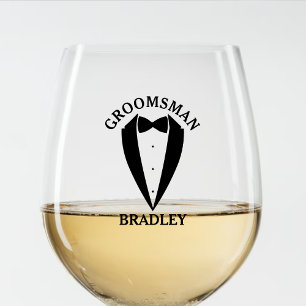 Verre À Vin Sans Pied Black Groomsman Nom Mariage Bachelor Party