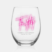 Verre À Vin Sans Pied Black Neon rose Quarante-50e anniversaire (Verso)