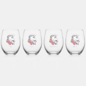 Verre À Vin Sans Pied Blanc Unicorne rose Fleurs Bleu (Recto)