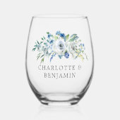 Verre À Vin Sans Pied Bleu blanc pivoine Floral Custom Printemps Mariage (Recto)