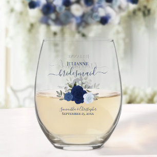 Verre À Vin Sans Pied Bleu Boho Rose servante d'honneur
