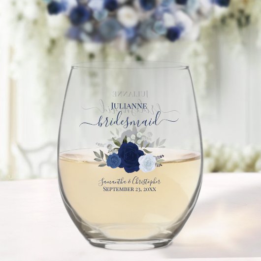 Verre À Vin Sans Pied Bleu Boho Rose servante d'honneur