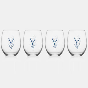 Verre À Vin Sans Pied Bleu Botanique Minimaliste Côté