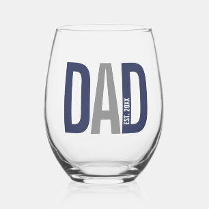 Verre À Vin Sans Pied Bleu de marine moderne Papa personnalisé établi
