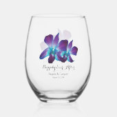 Verre À Vin Sans Pied Bleu Dendrobium Orchid Heureux Jamais Après Mariag (Verso)