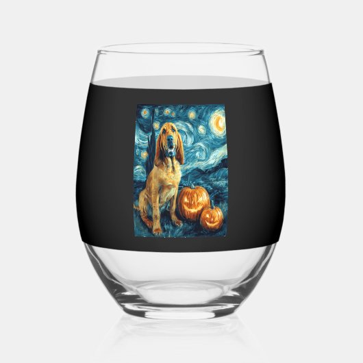 Verre À Vin Sans Pied Bloodhound Cute Dog Halloween Jack O Lantern Pumpk (Recto)