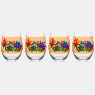 Verre À Vin Sans Pied Blooms Enchanteurs : Floral Pattern Design Collect