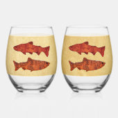 Verre À Vin Sans Pied Blue Folk Art Trout/Saumon (Recto)