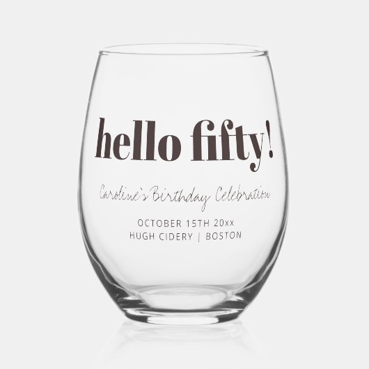 Verre À Vin Sans Pied Bold Brown Modern 50th Birthday Custom Favor (Recto)