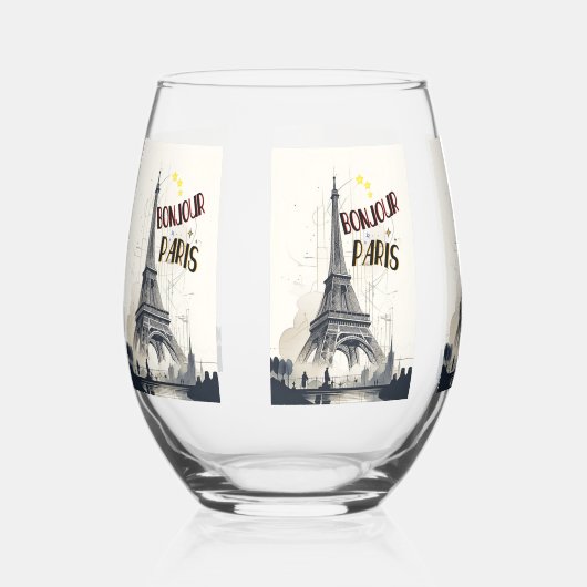 Verre À Vin Sans Pied Bonjour Skyline Marathon Paris (Recto)