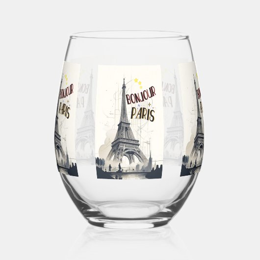 Verre À Vin Sans Pied Bonjour Skyline Marathon Paris (Gauche)