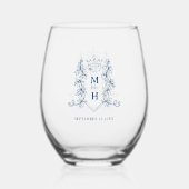 Verre À Vin Sans Pied Bonté de mariage monogramme couronne bleue (Recto)