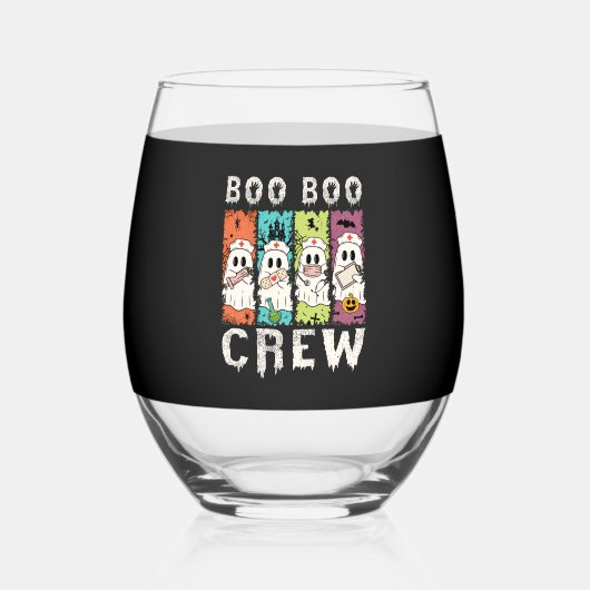 Verre À Vin Sans Pied Boo Boo Crew Infirmière d'Halloween (Recto)