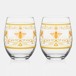 Verre À Vin Sans Pied Bordure de parchemin doré avec abeilles