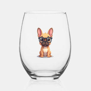Verre À Vin Sans Pied Bouledogue français portant des lunettes Copie