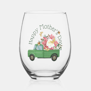 Verre À Vin Sans Pied Bouquet de printemps de camion vert Verre sans pie