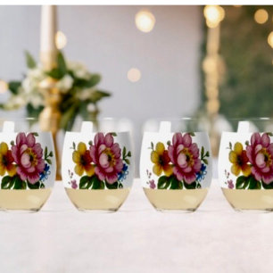 Verre À Vin Sans Pied Bouquet floral de tasse à thé