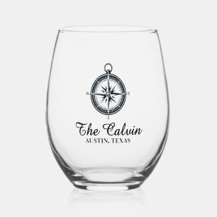 Verre À Vin Sans Pied Boussole avec nom de bateau