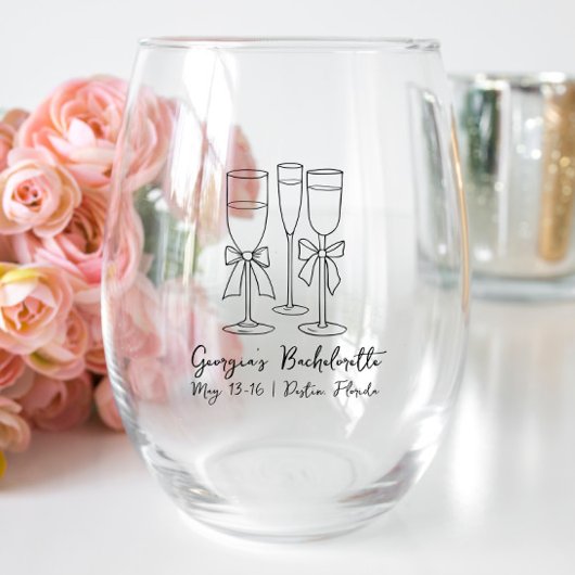 Verre À Vin Sans Pied Bow Modern Script Bachelorette Party Personnalisé