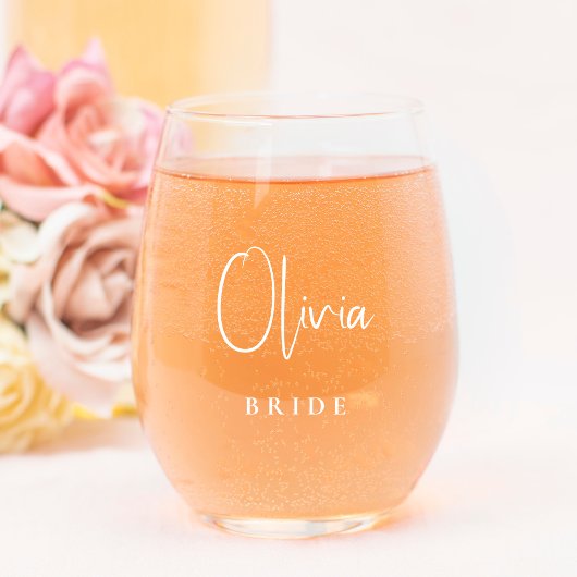 Verre À Vin Sans Pied Bride Chic Mariage de script blanc