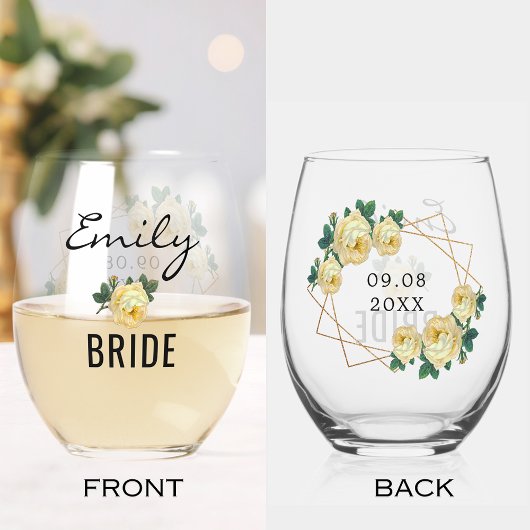 Verre À Vin Sans Pied Bride Parties scintillant or Mariage géométrique j