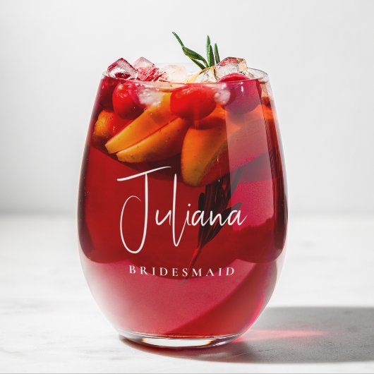 Verre À Vin Sans Pied Bridesmaid Chic Mariage de script blanc
