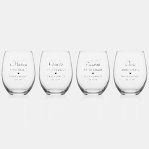 Verre À Vin Sans Pied Bridesmaid Nom personnalisé Mariage