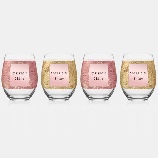 Verre À Vin Sans Pied Brillant rose et doré (Dos)