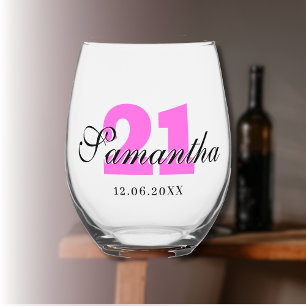 Verre À Vin Sans Pied Bubblegum Numéro d'anniversaire Date du nom 3D n