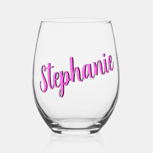 Verre À Vin Sans Pied Bubblegum rose 3D élégant nom de style manuscrit