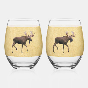 Verre À Vin Sans Pied Bull Moose Sur Ancien Papier