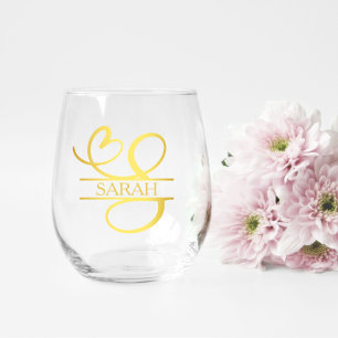 Verre À Vin Sans Pied Cadeau de demoiselle d'honneur à monogramme lettre