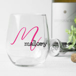 Verre À Vin Sans Pied Cadeau de demoiselle d'honneur, Monogramme moderne<br><div class="desc">Ce verre de vin sans tige monogramme fait un beau cadeau de conservation mariage pour votre mariage ou demoiselles d'honneur. Design élégant et minimaliste dans la typographie tendance. Le modèle de nom est configuré pour que vous puissiez customiser avec l'initiale et le nom du destinataire. Commandez cette tenue élégante pour...</div>